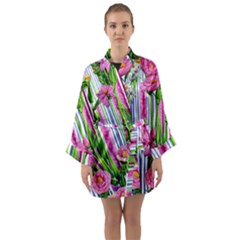 Cherished Blooms – Watercolor Flowers Botanical Long Sleeve Satin Kimono by GardenOfOphir