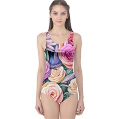 County Charm – Watercolor Flowers Botanical One Piece Swimsuit