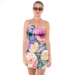 County Charm – Watercolor Flowers Botanical One Soulder Bodycon Dress by GardenOfOphir