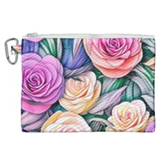 County Charm – Watercolor Flowers Botanical Canvas Cosmetic Bag (xl) by GardenOfOphir