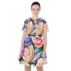 County Charm – Watercolor Flowers Botanical Sailor Dress
