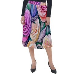 County Charm – Watercolor Flowers Botanical Classic Velour Midi Skirt  by GardenOfOphir