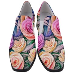 County Charm – Watercolor Flowers Botanical Women Slip On Heel Loafers by GardenOfOphir
