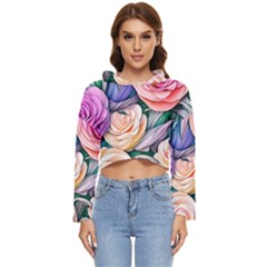 County Charm – Watercolor Flowers Botanical Women s Lightweight Cropped Hoodie