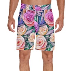 County Charm – Watercolor Flowers Botanical Men s Beach Shorts by GardenOfOphir