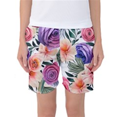 Country-chic Watercolor Flowers Women s Basketball Shorts by GardenOfOphir