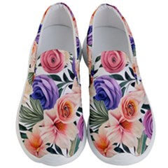 Country-chic Watercolor Flowers Men s Lightweight Slip Ons by GardenOfOphir
