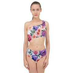 Country-chic Watercolor Flowers Spliced Up Two Piece Swimsuit