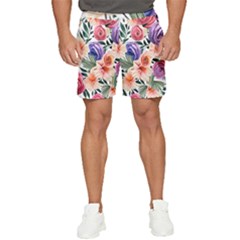 Country-chic Watercolor Flowers Men s Runner Shorts by GardenOfOphir