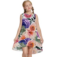 Country-chic Watercolor Flowers Kids  Frill Swing Dress by GardenOfOphir