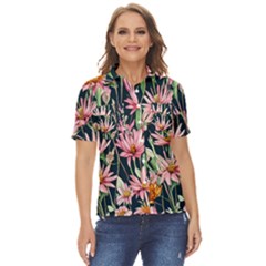Choice And Creative Watercolor Flowers Women s Short Sleeve Double Pocket Shirt