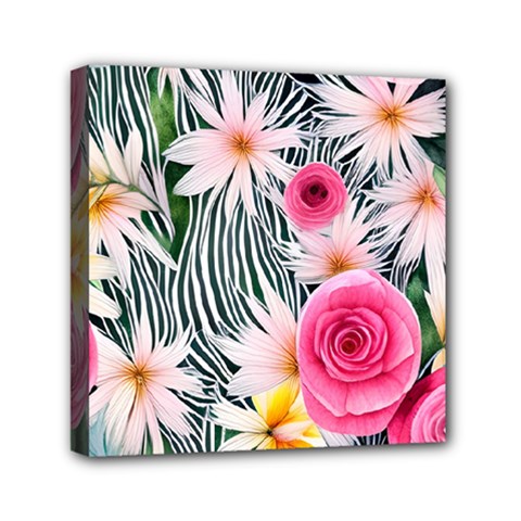 Classy And Chic Watercolor Flowers Mini Canvas 6  X 6  (stretched) by GardenOfOphir