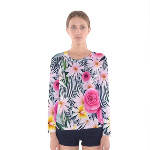 Classy And Chic Watercolor Flowers Women s Long Sleeve Tee by GardenOfOphir