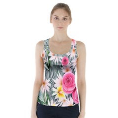 Classy And Chic Watercolor Flowers Racer Back Sports Top by GardenOfOphir