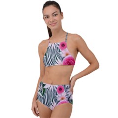 Classy And Chic Watercolor Flowers High Waist Tankini Set by GardenOfOphir