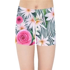 Classy And Chic Watercolor Flowers Kids  Sports Shorts by GardenOfOphir