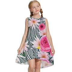 Classy And Chic Watercolor Flowers Kids  Frill Swing Dress by GardenOfOphir