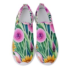 Cheerful And Captivating Watercolor Flowers Women s Slip On Sneakers by GardenOfOphir