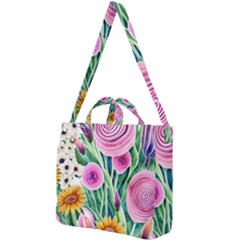 Cheerful And Captivating Watercolor Flowers Square Shoulder Tote Bag