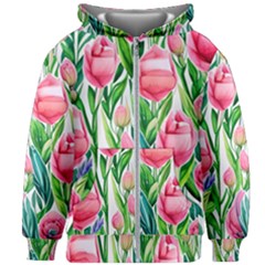 Cheerful And Captivating Watercolor Flowers Kids  Zipper Hoodie Without Drawstring by GardenOfOphir