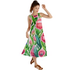 Cheerful And Captivating Watercolor Flowers Summer Maxi Dress by GardenOfOphir