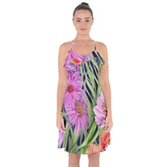 Cheerful Watercolors – Flowers Botanical Ruffle Detail Chiffon Dress