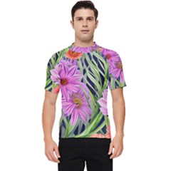 Cheerful Watercolors – Flowers Botanical Men s Short Sleeve Rash Guard by GardenOfOphir