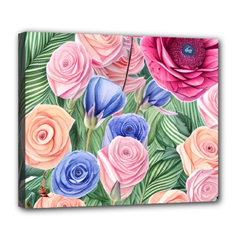 Cheerful Watercolor Flowers Deluxe Canvas 24  X 20  (stretched) by GardenOfOphir