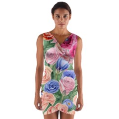 Cheerful Watercolor Flowers Wrap Front Bodycon Dress by GardenOfOphir