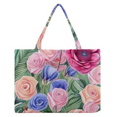 Cheerful Watercolor Flowers Zipper Medium Tote Bag by GardenOfOphir