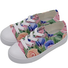 Cheerful Watercolor Flowers Kids  Low Top Canvas Sneakers by GardenOfOphir