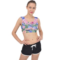 Cheerful Watercolor Flowers V-back Sports Bra