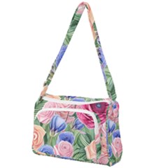 Cheerful Watercolor Flowers Front Pocket Crossbody Bag by GardenOfOphir