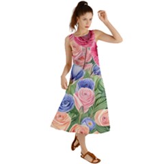 Cheerful Watercolor Flowers Summer Maxi Dress by GardenOfOphir