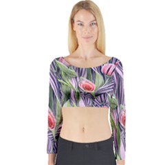 Charming Watercolor Flowers Long Sleeve Crop Top by GardenOfOphir