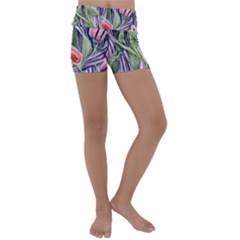 Charming Watercolor Flowers Kids  Lightweight Velour Yoga Shorts by GardenOfOphir