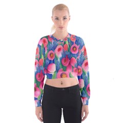 Celestial Watercolor Flowers Cropped Sweatshirt by GardenOfOphir