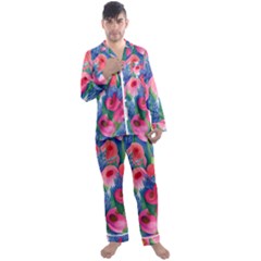 Celestial Watercolor Flowers Men s Long Sleeve Satin Pajamas Set by GardenOfOphir