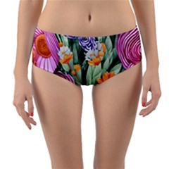 Captivating Watercolor Flowers Reversible Mid-waist Bikini Bottoms by GardenOfOphir