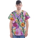 Captivating Watercolor Flowers Men s V-Neck Scrub Top View1