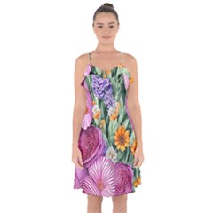 Captivating Watercolor Flowers Ruffle Detail Chiffon Dress