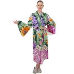 Captivating Watercolor Flowers Maxi Velvet Kimono by GardenOfOphir