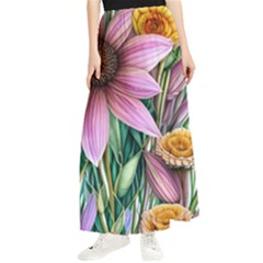 Watercolor Flowers Botanical Foliage Maxi Chiffon Skirt