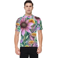 Watercolor Flowers Botanical Foliage Men s Short Sleeve Rash Guard by GardenOfOphir