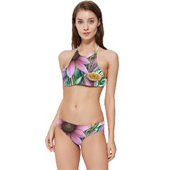 Watercolor Flowers Botanical Foliage Banded Triangle Bikini Set by GardenOfOphir