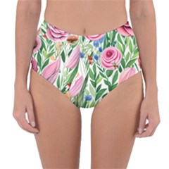 Different Watercolor Flowers Botanical Foliage Reversible High-waist Bikini Bottoms by GardenOfOphir