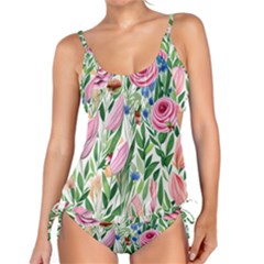 Different Watercolor Flowers Botanical Foliage Tankini Set by GardenOfOphir