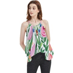 Different Watercolor Flowers Botanical Foliage Flowy Camisole Tank Top