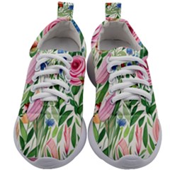 Different Watercolor Flowers Botanical Foliage Kids Athletic Shoes