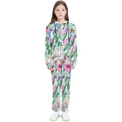 Different Watercolor Flowers Botanical Foliage Kids  Tracksuit